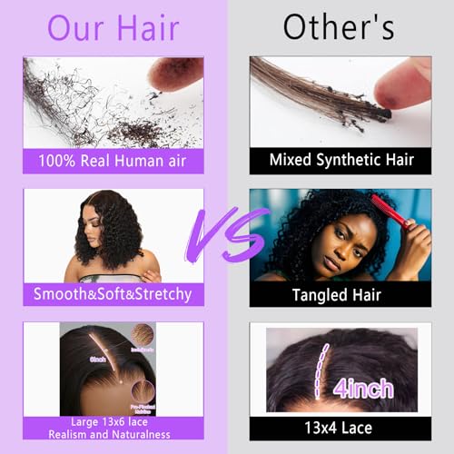 14 Inch Bob Wig Human Hair Highlight Ombre 13x6 lace front wig human hair 200% Density Real Human Hair Pre Plucked Deep Curly Short Bob Wigs for Women 4/27