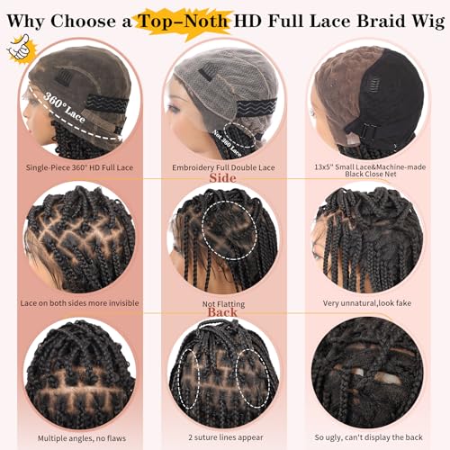 Lexqui 18" 360¡Æ HD Full Lace Braided Wigs for Women Short Knotless Braided wigs Butterfly Box Braid Wig with Baby Hair Premium Synthetic Braided Wig Shoulder Length Braided Lace Front Wigs Black