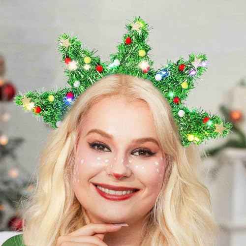 Olbye LED Christmas Headbands Light Up Xmas Hairband Glow Christmas Tree Holiday Costume Accessories for Women