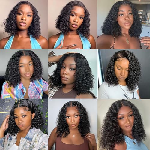 Wear and Go Glueless Wigs Human Hair Pre Plucked Pre Cut Deep Wave Curly Bob Wig Human Hair Lace Front Wigs for Black Women 4x4 Lace Closure Human Hair Bob Wigs Glueless 16 Inch