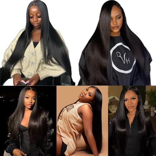 Straight Human Hair Bundles 16 18 20 Inch 12A Brazilian Virgin Straight Hair Bundles 100% Unprocessed Human Hair Weave Bundles Human Hair Extensions for Black Women Natural Black Color
