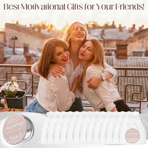 Wildflower Inspirational Gifts for Women Bulk Motivational Compact Mirror Makeup Purse Double Sided Folding Mirror Inspirational Gift Cards with Bag for Women(24 Set)