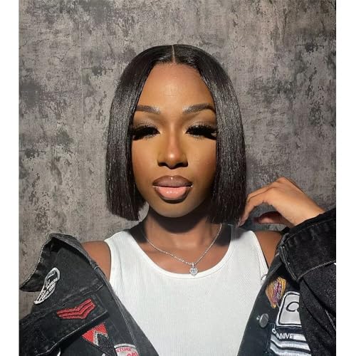 2X6 Deep Parting SKINLIKE Real HD Human Hair Short Bob Wigs Pre Plukced 0.10mm Ultra-thin Invisible Swiss HD Lace Closure Single Knot Undetectable Melted Lace Closure Wigs 180% Density 10Inch