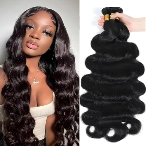 Augfst Brazilian Virgin Human Hair Bundles 16 18 20 Inch Body Wave Bundles Human Hair Natural Color Inch 12A Unprocessed Sewn In Quick Weave for Black Women