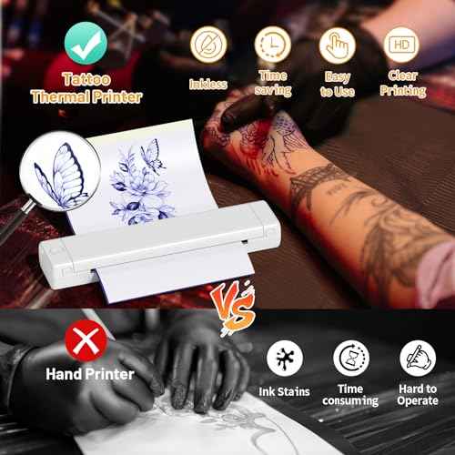 Tattoo Stencil Printer, M08F Wireless Thermal Tattoo Printer with 10pcs Transfer Paper, Compatible with Phone/Tablet/PC, Tattoo Machine for Tattoo Artists & Beginners, All White