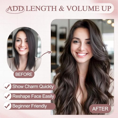 Halo Hair Extensions Real Human Hair Wavy Invisible Wire Hairpiece Adjustable One Piece With 2 Secure Clips For Women to Add Length,16 Inch 04 Chocolate Brown,65g