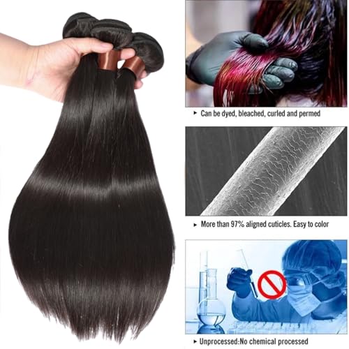 Straight Human Hair 3 Bundles Peruvian Virgin Human Hair Bundles 16 16 16 Inch 100% Unprocessed Straight Bundles Human Hair Extensions 300 Gram Double Weft Nature Black Color (3 Bundles)