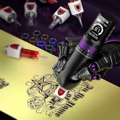 Tattoo Gun Kit Complete Tattoo Machine Kit 7 Strokes Length with 2 Batteries 2300mAh Power Supply 11pcs Tattoo Inks 20 Pcs Tattoo Cartridge Needles for Artist and Beginner