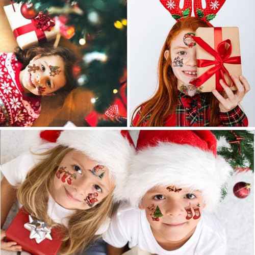Glitter Christmas Temporary Tattoos for Kids - 74 Individually Sheets for Xmas Party Favors, Stocking Stuffer, Christmas Eve Gift