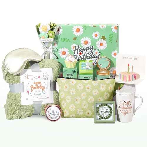 Birthday Gifts for Women, Daisy Happy Birthday Gift Basket for Women Self Care Gift Happy Birthday Gift Baskets for Her ,Girlfriend,Wife,Mom,Grandma,Christmas Gifts Box Set with Coffee Mug