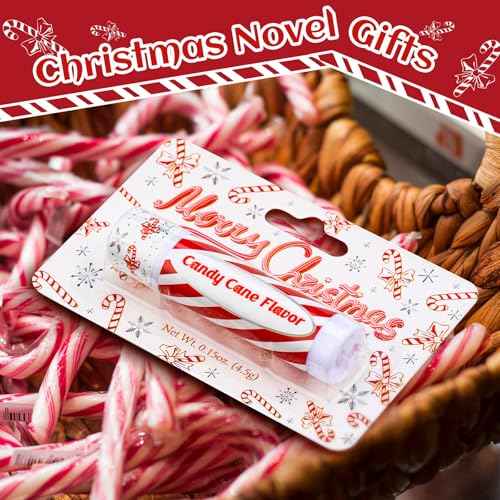 100 Pack Christmas Candy Cane Peppermint Lip Balms Bulk Peppermint Flavor Scented Lip Balms Favors Christmas Party Gifts Stocking Stuffers for Women Men Staffs Employee Coworkers Homeless