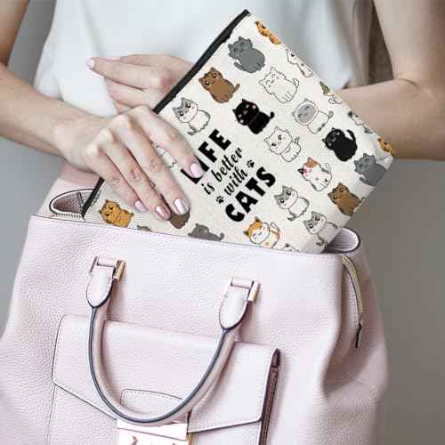 Cute Cat Makeup Bag Cat Cosmetic Bag Cat Gifts for Women Cat Mom Gifts Cat Lover Gifts for Women Girls Mom Grandma Sister Best Friends Pet Owner Lady Inspirational Christmas Birthday Friendship Gifts