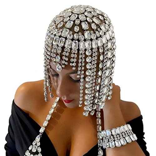 STONEFANS Vintage 1920s Rhinestone Headpiece Cap for Women Crystal Flapper Head Chain Hairpieces Gatsby Hair Accessories