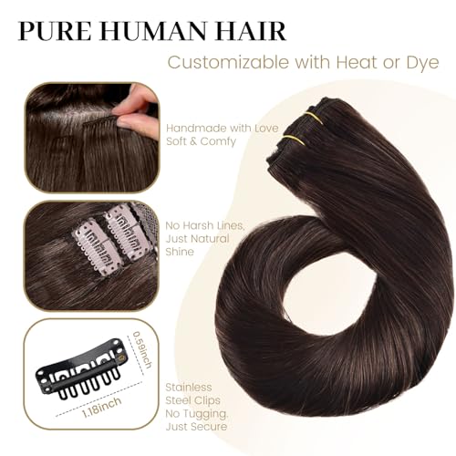 Jiameisi Clip in Hair Extensions Real Human Hair, 18inch Remy Human Hair Extensions Double Weft 120g 8pcs, Natural Straight Clip ins for Women, Ideal for Daily, Party, Wedding Looks #2 Dark Brown