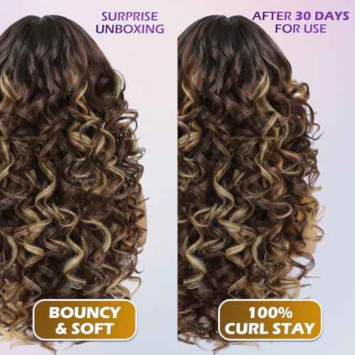 Felek Honey Blonde Wig Long Synthetic Loose Wave Lace Front Wigs for Black and White Women Ombre Brown 13x6 HD Transparent Lace Frontal Wigs Pre Plucked Wear and Go Glueless Curly Wig 24 inch P4/27