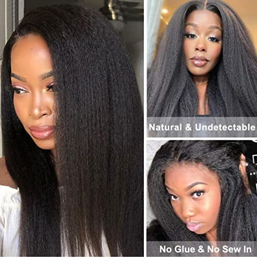 Sunber V Part Wig Human Hair Glueless Wig Kinky Straight Upgrade No Leave Out Vpart Kinky Straight Wigs 150% Density Glueless Clip in Half Wigs No Glue No Sew in Beginner Friendly 16Inch