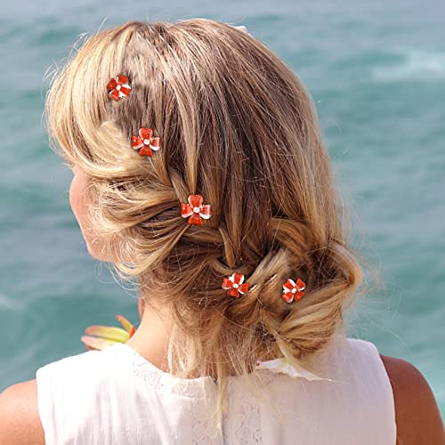 YISSION 20Pcs Mini Red Flower Hair Clips with Rhinestone Cute Hair Pins Decorative Hair Clips Wedding Hair Barrettes Bridal Hair Accessories for Girls Women