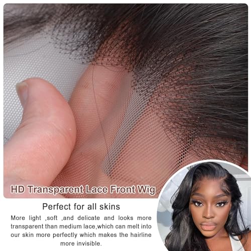 13x4 Body Wave Lace Front Wigs Human Hair Pre Plucked with Baby Hair 180% Density 13x4 HD Transparent Lace Front Wigs for Black Women Natural Black Wigs(26inch)