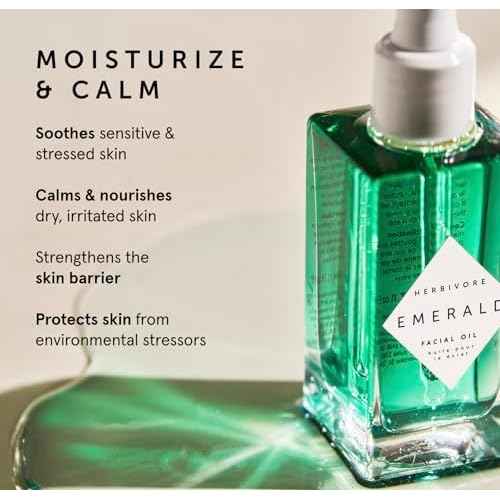 HERBIVORE Emerald Facial Oil | Hydrating, Glowing, Calming & Moisturizing Facial Oil with Ashwagandha & Squalane, Plant-based, Vegan, Non-Comedogenic