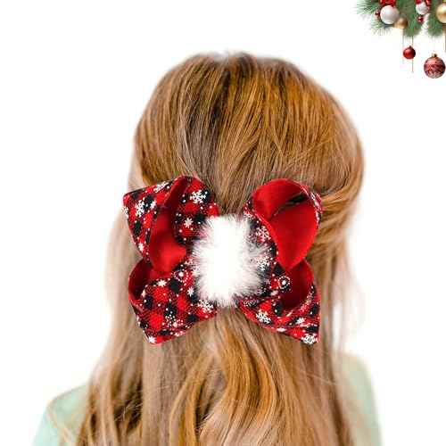 Christmas Hair Clips for Women 4.7in Red Plaid Hair Bow Clips for Girls Christmas Festival Hair Accessories Fluffy Hair Bows Christmas Party Hair Decorations Cute Hair Bows Winter Snowflake Bows 1Pcs