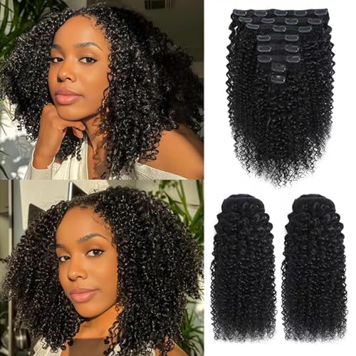 Kinky Curly Clip in Hair Extensions for Women 3C 4A Kinky Curly Clip ins 10A Brazilian Virgin Human Hair Extensions 16pcs 240g/set 18 Inch Natural Black