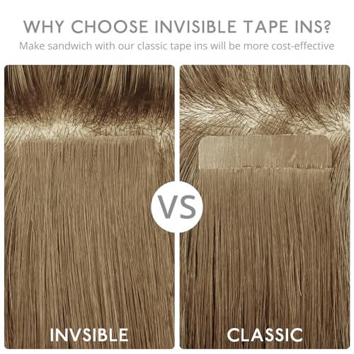 WENNALIFE Invisi Edge & Classic Tape in Hair Extensions Human Hair, 18 Inch 50g 20pcs(10pcs Invisi Edge & 10pcs Classic) Ash Blonde Highlighted Platinum Blonde Invisible Luxury Remy Hair Injected