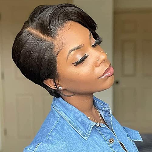 Pixie Cut Wig Short Lace Front Wigs Transparent Lace Front Wigs Straight Glueless Wigs Pre Plucked With Baby Hair Natural Hairline 8 inch