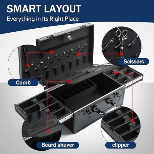 MoyRetty Professional Barber Case, Barber Suitcase 6 Clipper Slots & 8 Shear Holders, 17.13" Portable Aluminum Organizer for Hair Stylists & Pet Groomers-Black
