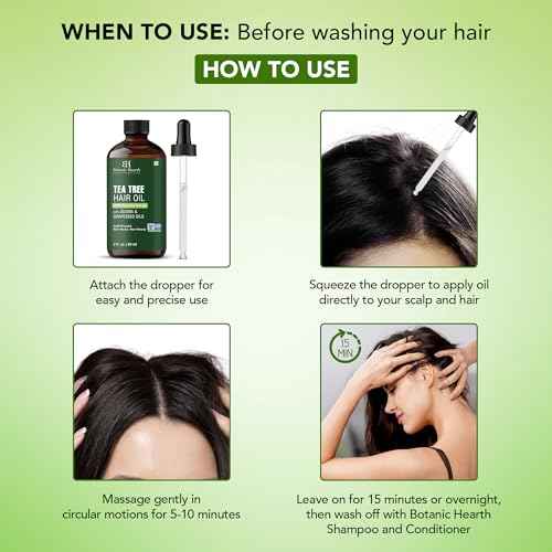 Botanic Hearth 100% Pure Tea Tree Oil For Hair Growth | Infused with Jojoba & Grapeseed Oils | Hair Oil Repairs Dry Damaged Hair, Strengthening, Healthier - Hair Tonic, 2.0 fl oz