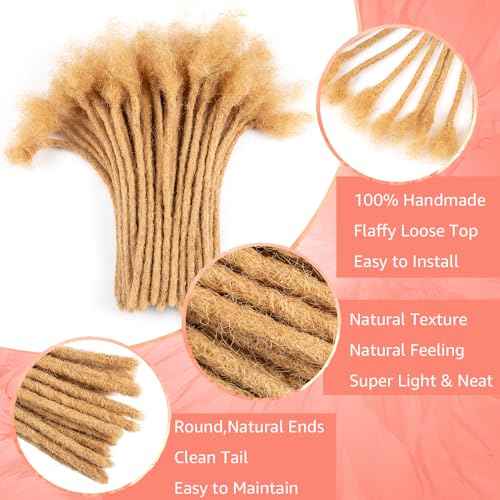 Teresa 8 Inch 20 Strands 100% Human Hair Dreadlock Extensions for Man/Women,Full Head Handmade Permanent Human Loc Extension (Medium Size Width 0.8cm,#27,Honey Blonde)