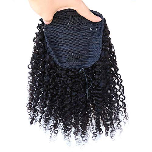 3B 3C Kinky Curly Human Hair Ponytails Extensions Curly Ponytail Hair Piece Wrap Drawstring Puff Ponytail Hairpieces For African American Top Closure Clip Ins 20inch