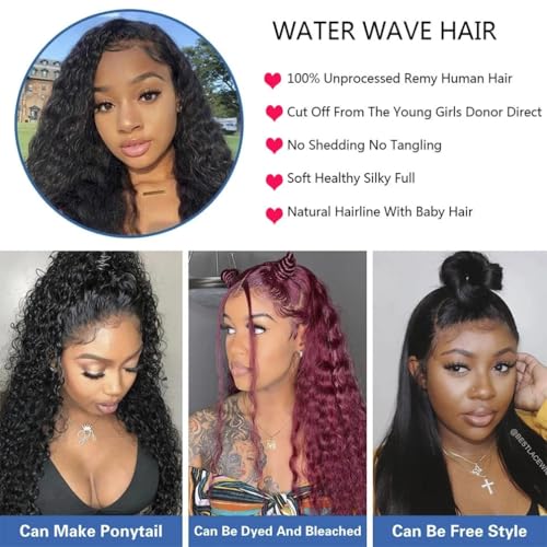 Brazilian Human Hair Bundles Water Wave (14 16 18 Inch)12A 100% Unprocessed Virgin 4 Water Weave Human Hair Bundles Raw Hair Wet and Wavy Hair Extensions Natural Black for Black Women