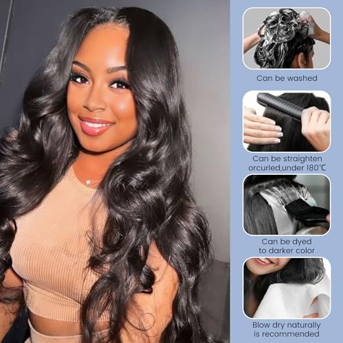 Body Wave Human Hair Bundles with Closure (12 14 16+10) 100% Unprocessed Brazilian Virgin Human Hair Weave Extensions 3 Bundles with 4x4 HD Transparent Lace Clsoure