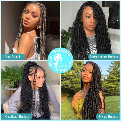 S-noilite Human Braiding Hair for Boho Braids 100% Unprocessed Brazilian Virgin Bulk Hair 3 Bundles/Pack 110g 24 Inch Deep Wave Bundles Human Hair for Bohemian Knotless Braids No Weft #1B