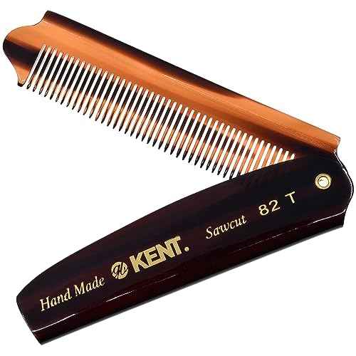 Kent 82T Handmade Folding Pocket Comb for Men, Fine Tooth Hair Comb Straightener for Everyday Grooming Styling Hair, Beard or Mustache, Use Dry or with Balms, Saw Cut Hand Polished, Made in England