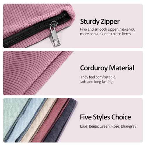 MAANGE Cosmetic Bags for Women Small Makeup Bag for Purse Corduroy Makeup Pouch Travel Makeup Bag with Metal Zipper Make Up Bag for Travelling(PINK)