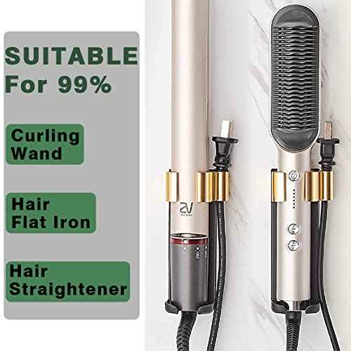 Wall Mount Holder for Hair Styling Tools - Aluminum Alloy Storage Rack for Curling Irons, Straighteners & Multi-Styler Attachments - No Drill Adhesive or Screw Mount (Black&Golden)