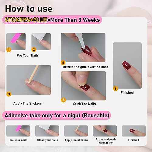 Christmas Press On Nails on 24PCs, Short Almond Coffin Shape Stick on Nails Glue on Nails Fake Nails False Nails (Red, Extra)