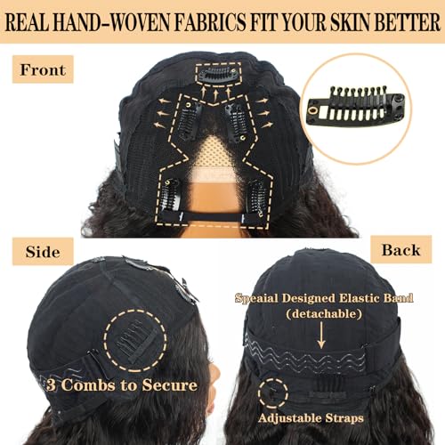 V Part Human Hair Wig Water Wave Thin Part Glueless Clip In Half Wigs 180% Density Curly V Shape Clip in Half Wig Beginner Friendly Water Curly Brazilian Virgin Human Hair Wigs (22 Inch)
