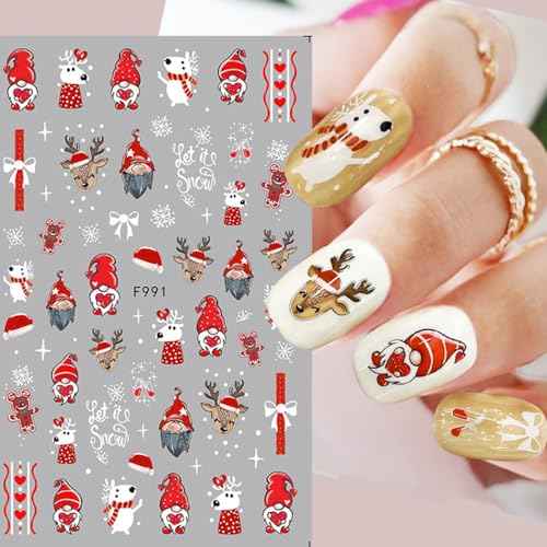 Christmas Nail Art Stickers 3D Self-Adhesive Christmas Nail Decals Santa Claus Snowflake Gnome Winter Pegatinas U?as Nail Supplies for Women Girls Holiday DIY Nail Decoration Accessories 6 Sheets