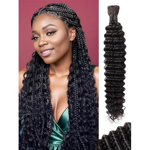 Human Braiding Hair 100g 24 Inch Deep Water Wave Bulk Human Hair for Braiding No Weft 12A Brazilian Virgin Curly Human Hair Extensions for Boho Braids Wet and Wavy Natural Human Hair Braiding Hair