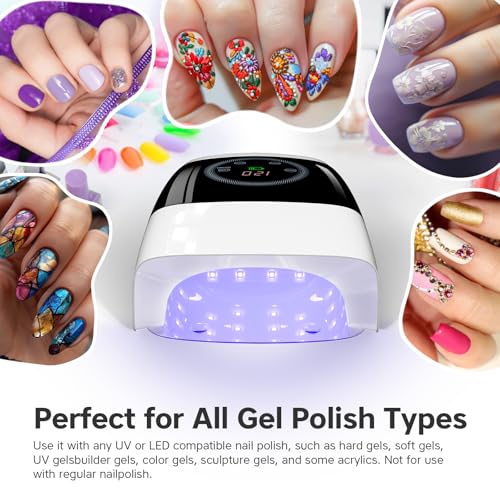 Cordless UV LED Nail Lamp, 132W Rechargeable Gel Nail Lamp Professional Nail Dryer Gel Polish UV Lights for Nails with 4 Timer Setting Quick Dryer Curing Lamp for Salon & Home (White)