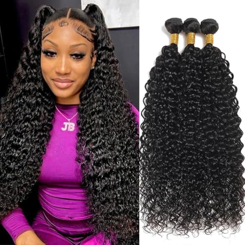 Water Wave Human Hair Bundles 20 22 24 Inch 12A Burmese Deerp Curly Bundles Human Hair 100% Unprocessed Wet and Wavy 3PC Bundles Human Hair Extensions Natural Black