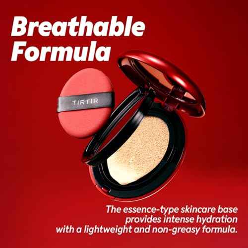 TIRTIR Mask Fit Red Cushion Foundation | Full coverage, Weightless, Skin fit, Satin Glow Finish, Korean Makeup BB Foundation, beauty, Tattoo cover up, Buildable (#21N Ivory, 0.63 Fl Oz)