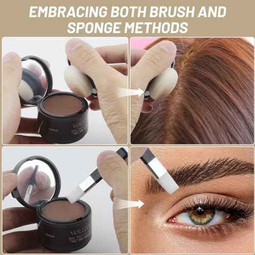 VOLLUCK Root Touch up Powder, Instant Hairline Powder for Thinning Areas and Gray Hair Coverage, Natural and Non-greasy Root Cover up for Women and Men (Dark Brown, 0.14 Ounce)
