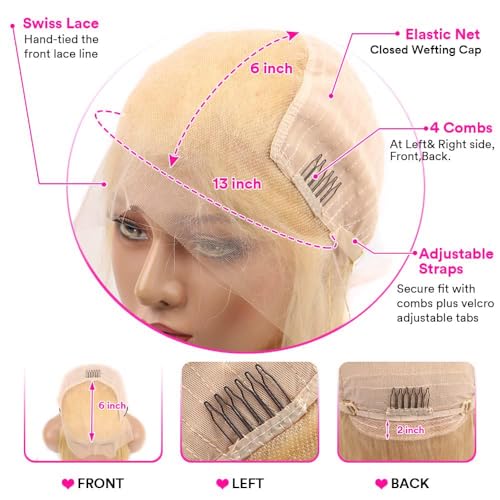 20 Inch 613 13x6 Lace Front Wig Human Hair, Blonde Wig Human Hair 13x6 Body Wave, 200% Density Daily Wear Pre-Plucked Bleached Wigs for Women