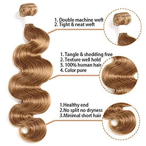 X-TRESS #27 Body Wave Bundles Human Hair 18 Inch - 10A Honey Blonde Brazilian Extensions for Quick Weave Braiding