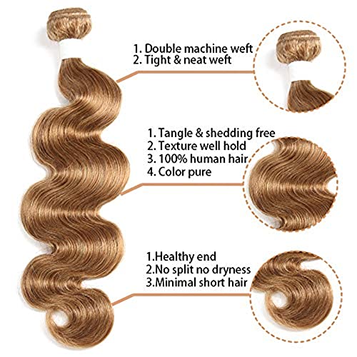 X-TRESS Honey Blonde Bundles 10A Body Wave Bundles Human Hair Braiding Hair Wavy Remy Hair Extensions Quick Weave Hair Bundles Double Wefts 1 Bundles for Braiding 22 Inch