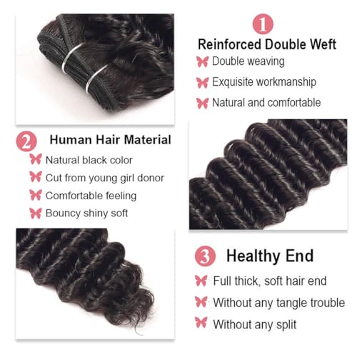 Deep Wave Human Hair Bundles 12 14 16 Inch 100% Unprocessed Short Brazilian Curly Bundles Human Hair Natural Black Color for Women