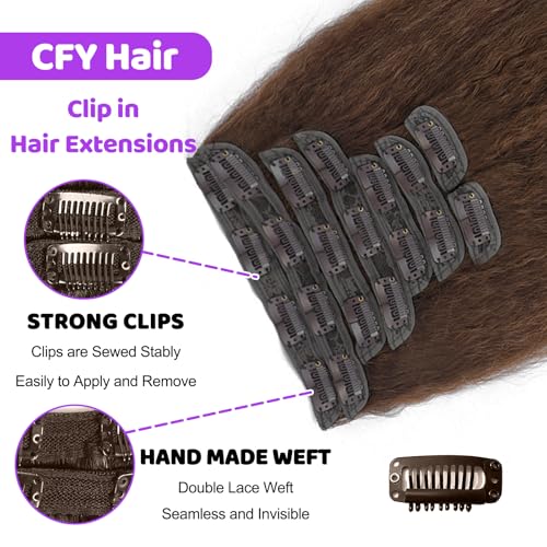 22 Inch Brown Kinky Straight Clip in Hair Extensions Real Human Hair Clip ins Unprocessed Brazilian Virgin Hair Clip on Hair Extensions 4# Kinky Straight Clip ins 8pcs 20 Clips 100g/Set